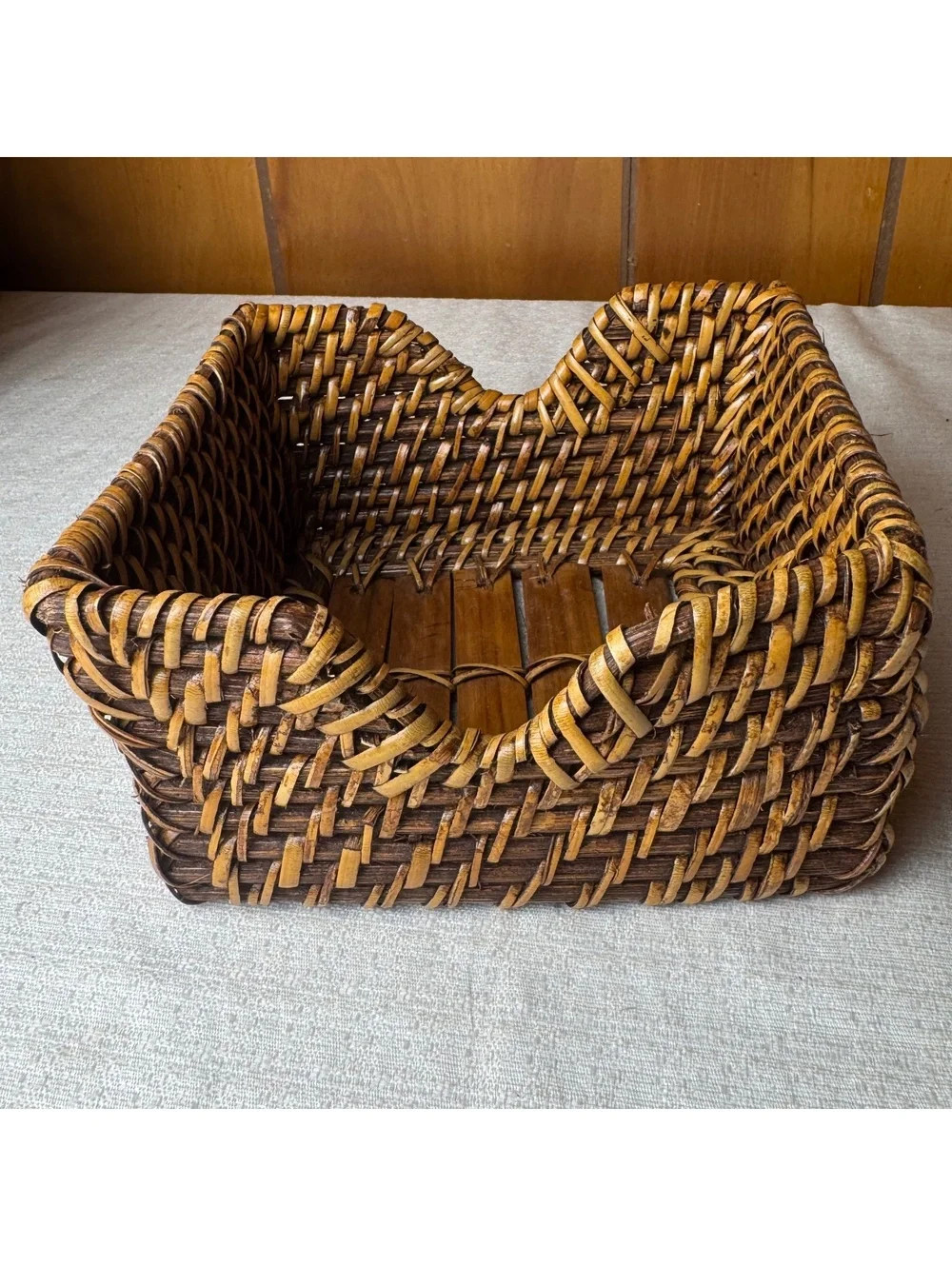 Vintage Wicker Napkin Holder Woven Rattan Basket Rustic Kitchen Table Decor